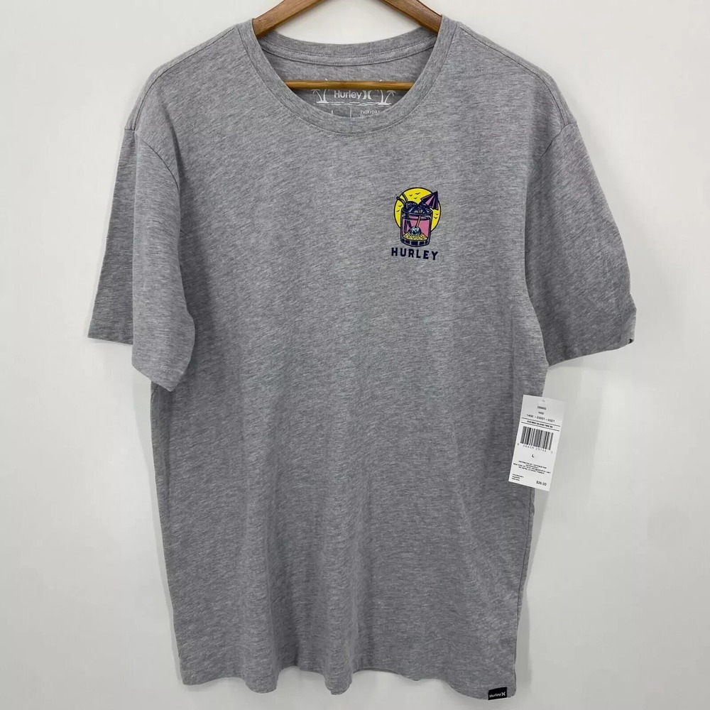 Hurley T-Shirt Men's L Gray Livin' On Island Time Beach Everyday Washed Nwt